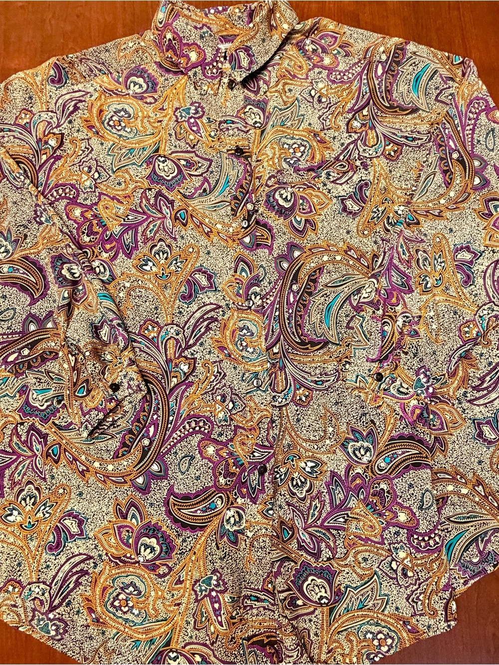 GP Collections Women's Paisley Button-Up Blouse in Purple and Gold